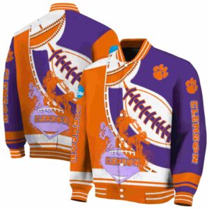 clemson tigers baseball stitching purple white jacket fashion forward