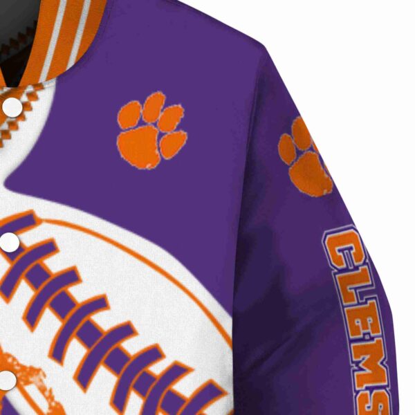 clemson tigers baseball stitching purple white jacket premium grade