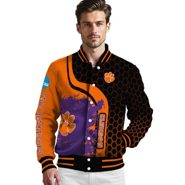 clemson tigers hexagonal pattern orange black jacket high quality