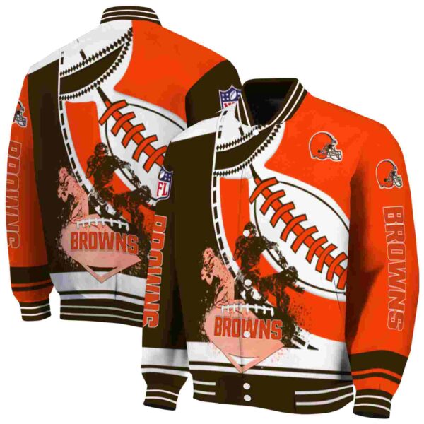 cleveland browns baseball stitching orange white jacket fashion forward