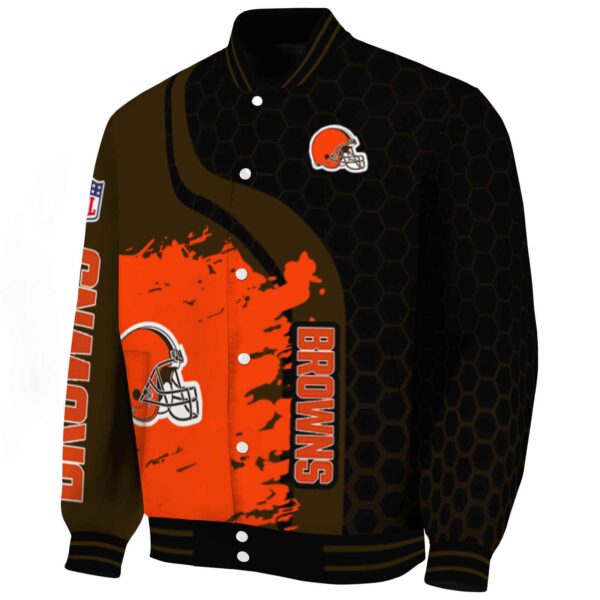 cleveland browns hexagonal pattern brown black jacket best selling