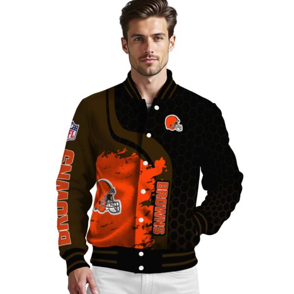 cleveland browns hexagonal pattern brown black jacket high quality