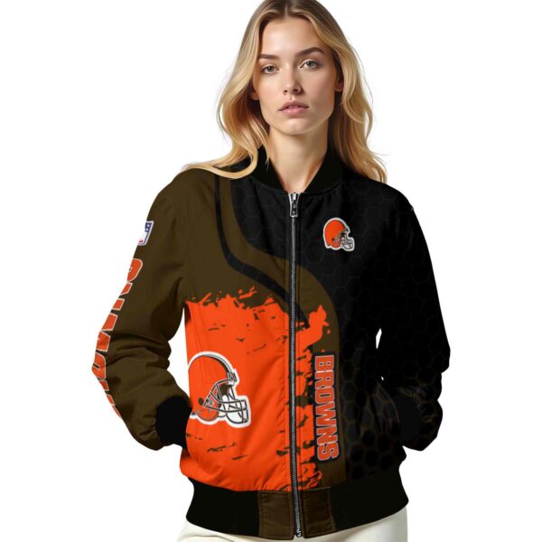 cleveland browns hexagonal pattern brown black jacket latest model