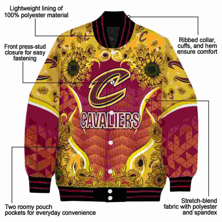 cleveland cavaliers sunflower bloom wine yellow jacket new arrival