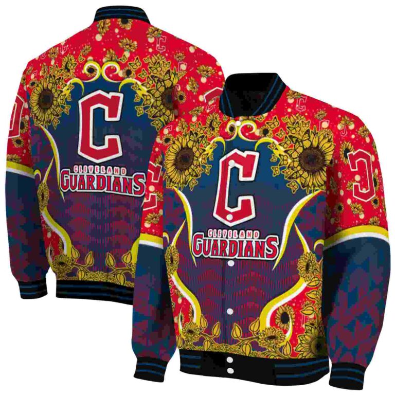 cleveland guardians sunflower bloom navy blue yellow jacket fashion forward