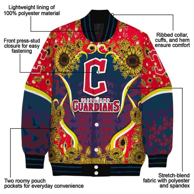 cleveland guardians sunflower bloom navy blue yellow jacket new arrival