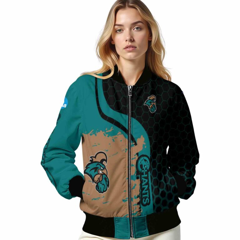 coastal carolina chanticleers hexagonal pattern green black jacket latest model