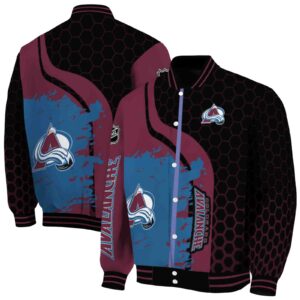 colorado avalanche hexagonal pattern burgundy black jacket fashion forward