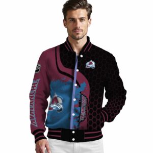 colorado avalanche hexagonal pattern burgundy black jacket high quality