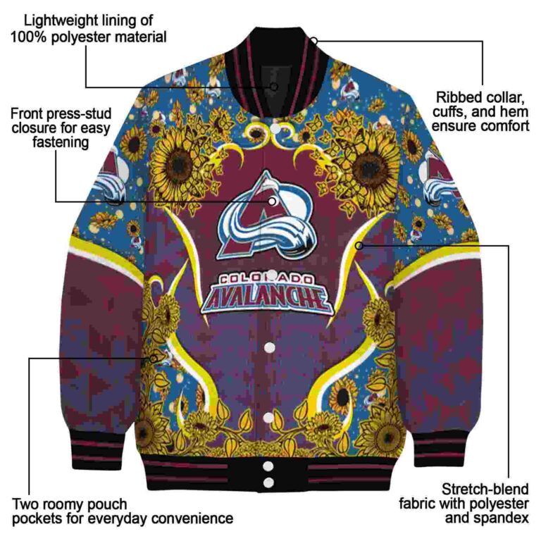 colorado avalanche sunflower bloom burgundy yellow jacket new arrival