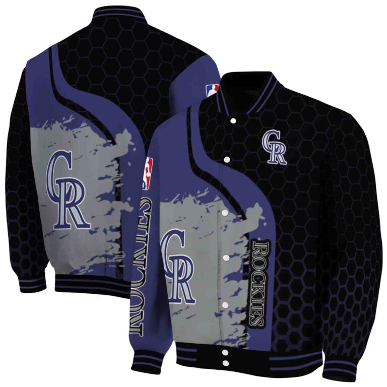 colorado rockies hexagonal pattern blue black jacket fashion forward