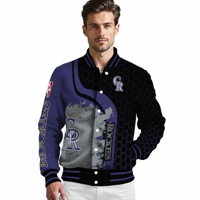 colorado rockies hexagonal pattern blue black jacket high quality