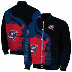 columbus blue jackets hexagonal pattern navy blue black jacket fashion forward