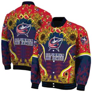 columbus blue jackets sunflower bloom navy blue yellow jacket fashion forward