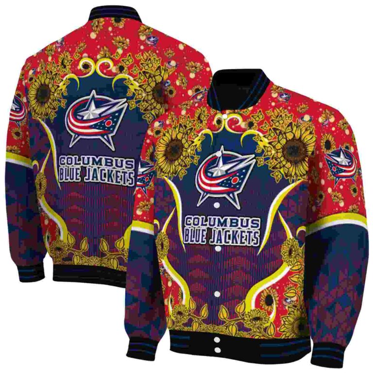 columbus blue jackets sunflower bloom navy blue yellow jacket fashion forward