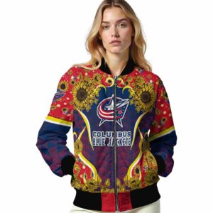 columbus blue jackets sunflower bloom navy blue yellow jacket latest model