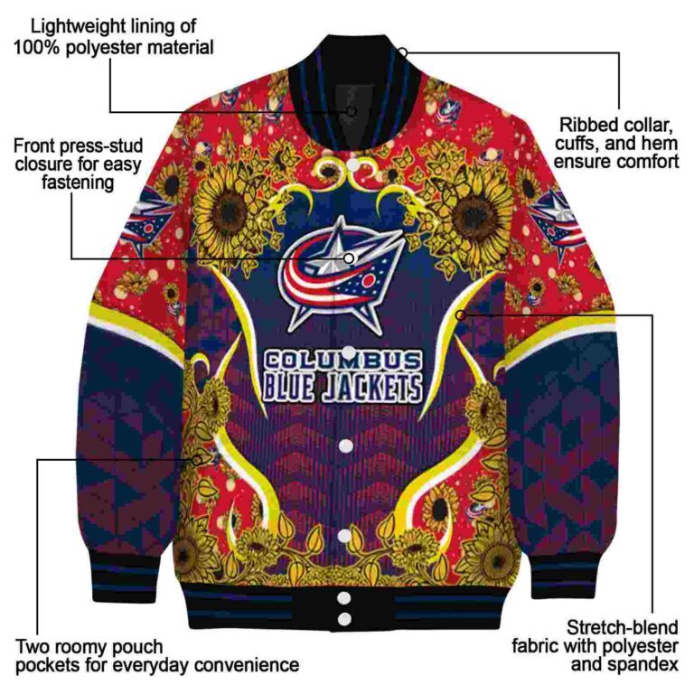 columbus blue jackets sunflower bloom navy blue yellow jacket new arrival