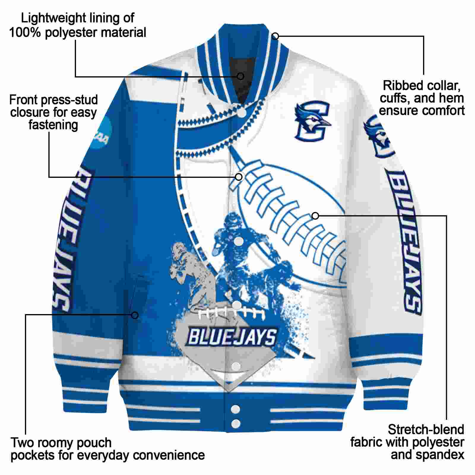 creighton bluejays baseball stitching white jacket new arrival creighton bluejays baseball stitching white jacket new arrival