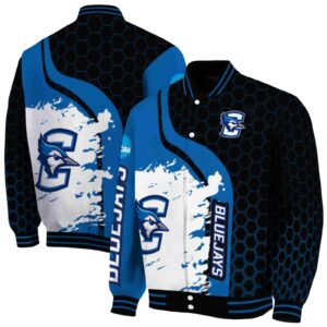 creighton bluejays hexagonal pattern blue black jacket fashion forward
