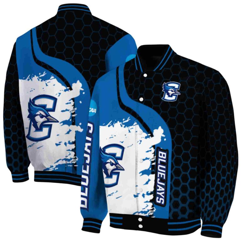 creighton bluejays hexagonal pattern blue black jacket fashion forward