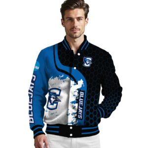 creighton bluejays hexagonal pattern blue black jacket high quality