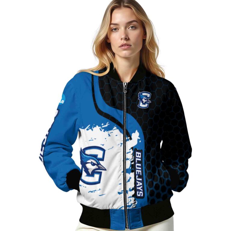 creighton bluejays hexagonal pattern blue black jacket latest model