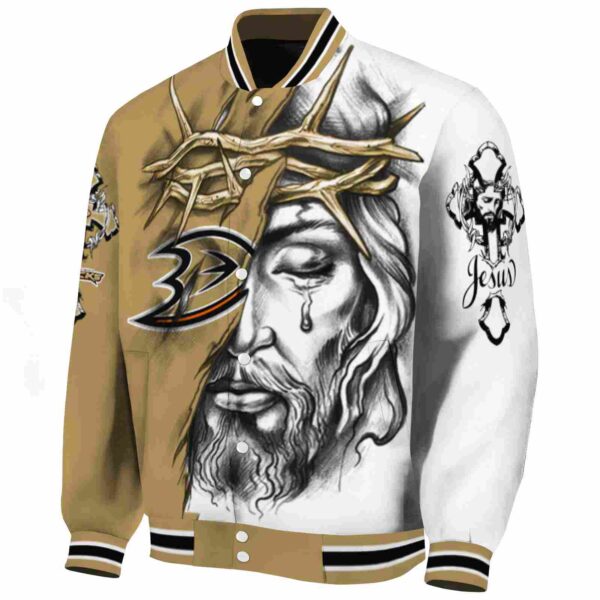 custom anaheim ducks jesus tears gold white jacket best selling