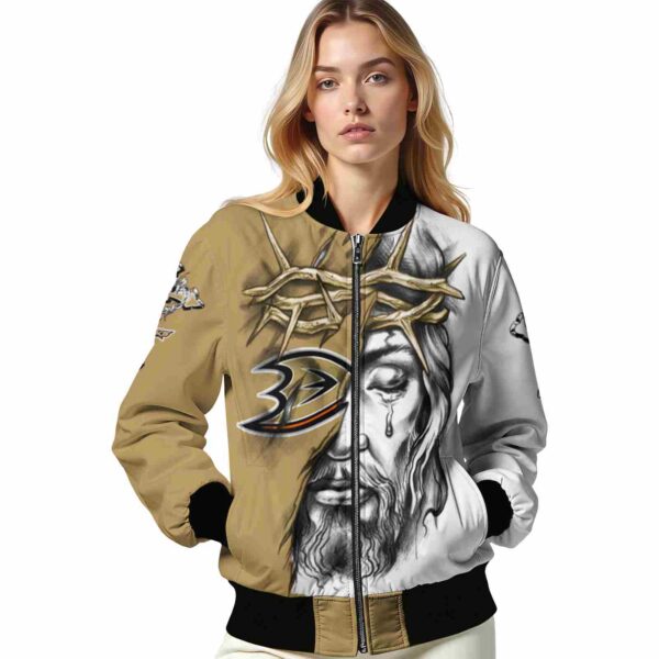 custom anaheim ducks jesus tears gold white jacket latest model