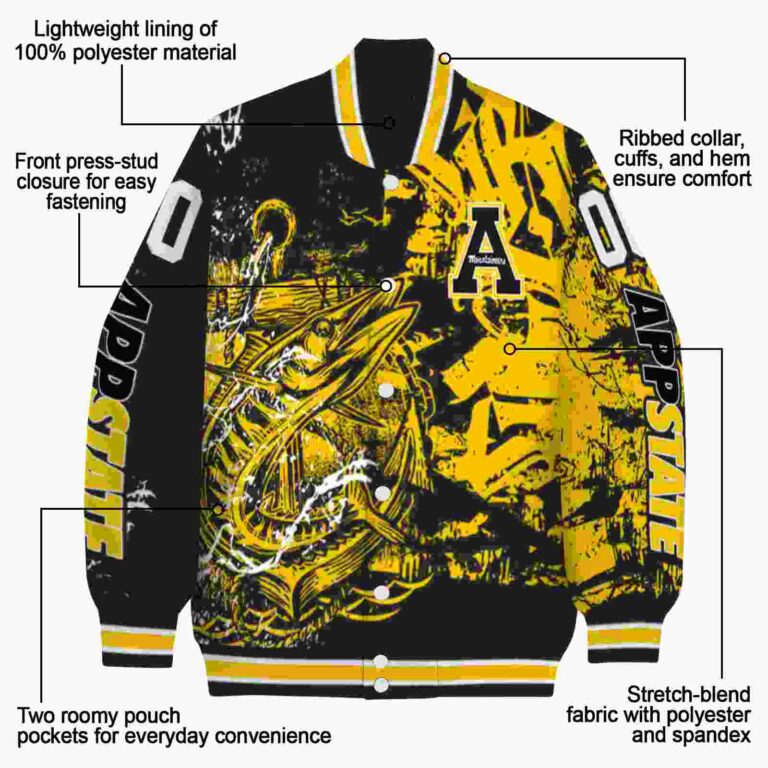 custom appalachian state mountaineers fishing art black jacket new arrival
