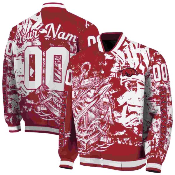 custom arkansas razorbacks fishing art red jacket fashion forward