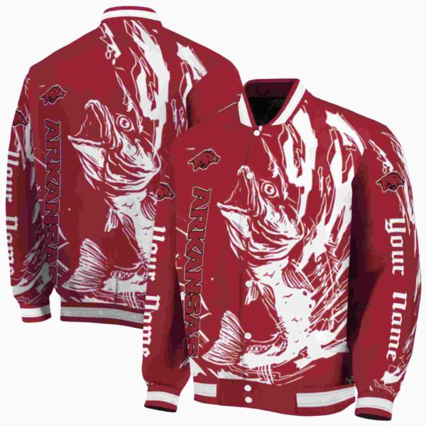 custom arkansas razorbacks fishing passion red white jacket fashion forward