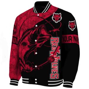 custom arkansas state red wolves fishing rod black jacket best selling
