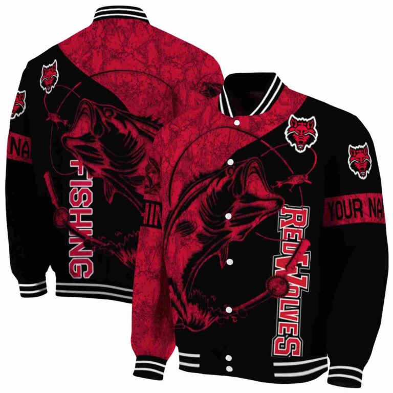 custom arkansas state red wolves fishing rod black jacket fashion forward
