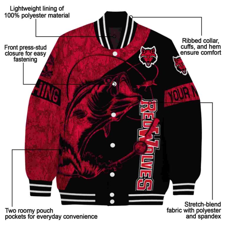 custom arkansas state red wolves fishing rod black jacket new arrival