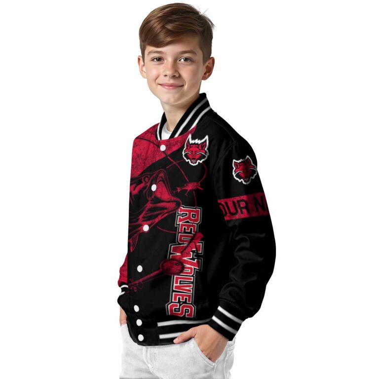custom arkansas state red wolves fishing rod black jacket trendy