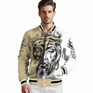 custom army black knights jesus tears gold white jacket high quality