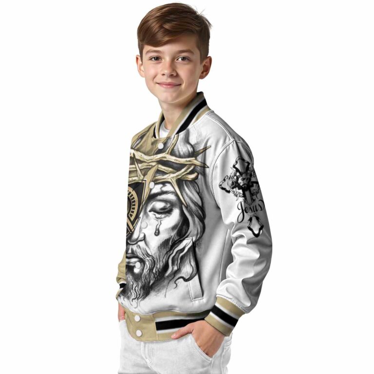 custom army black knights jesus tears gold white jacket trendy