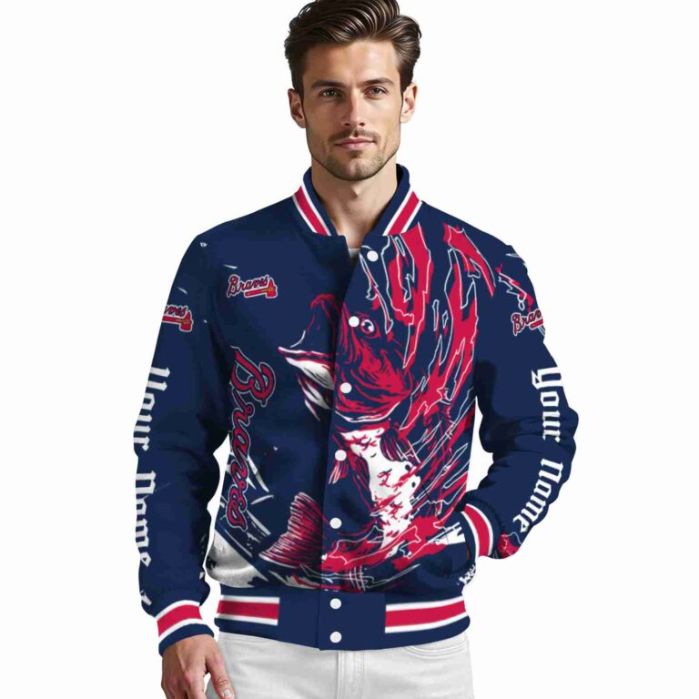custom atlanta braves fishing passion navy white jacket high quality