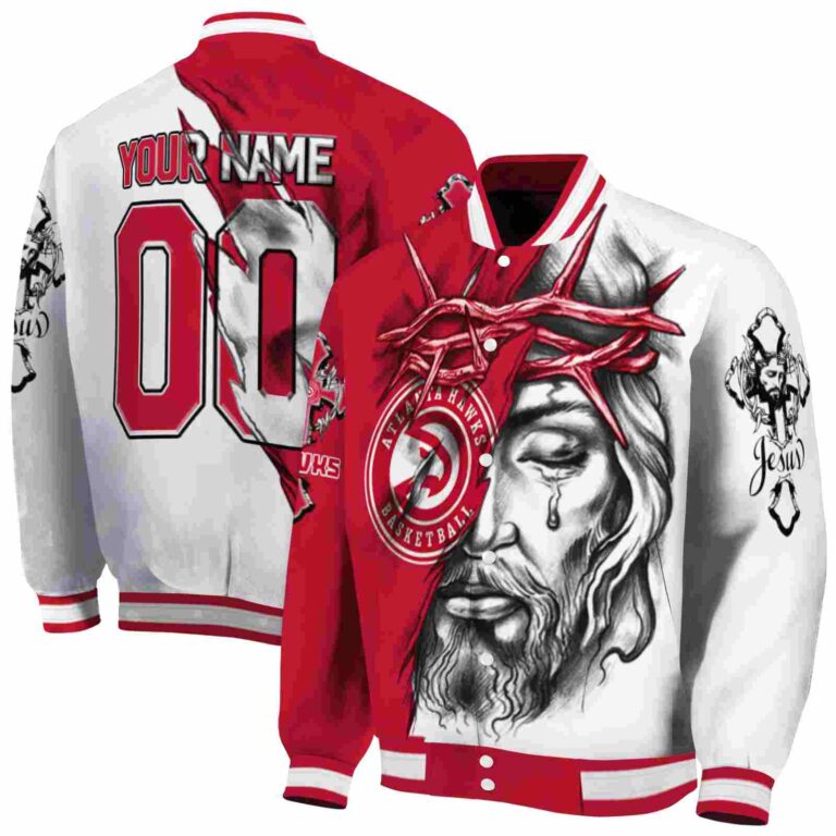 custom atlanta hawks jesus tears red white jacket fashion forward