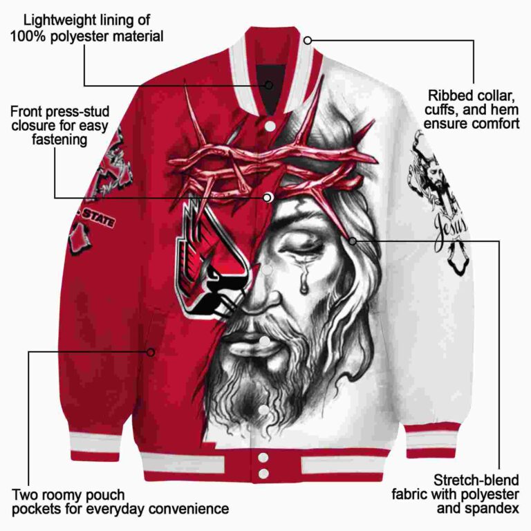 custom ball state cardinals jesus tears red white jacket new arrival