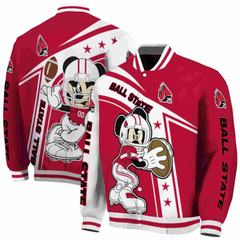 custom ball state cardinals mickey football red white jacket fashion forward