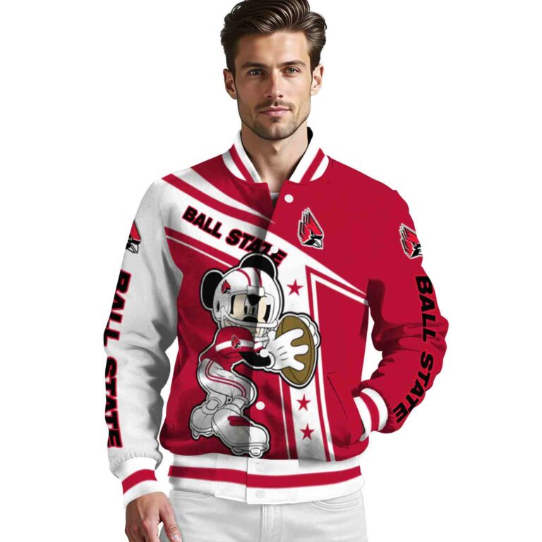custom ball state cardinals mickey football red white jacket high quality