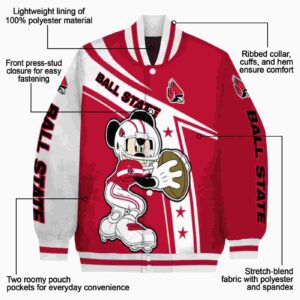 custom ball state cardinals mickey football red white jacket new arrival