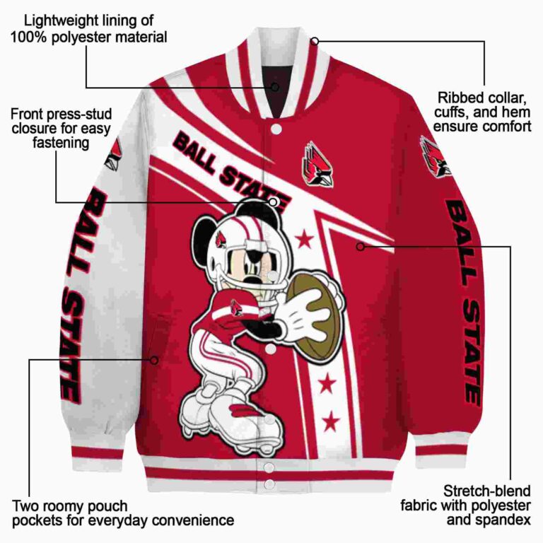 custom ball state cardinals mickey football red white jacket new arrival