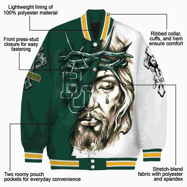 custom baylor bears jesus tears green white jacket new arrival