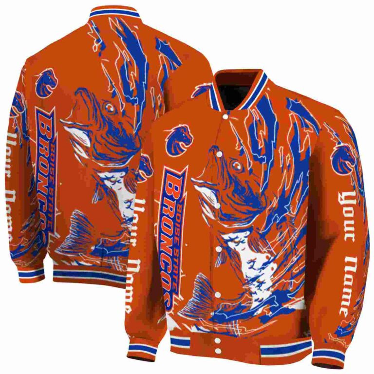 custom boise state broncos fishing passion orange white jacket fashion forward