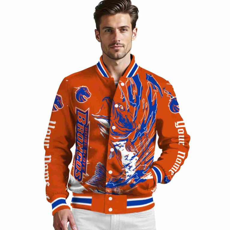 custom boise state broncos fishing passion orange white jacket high quality