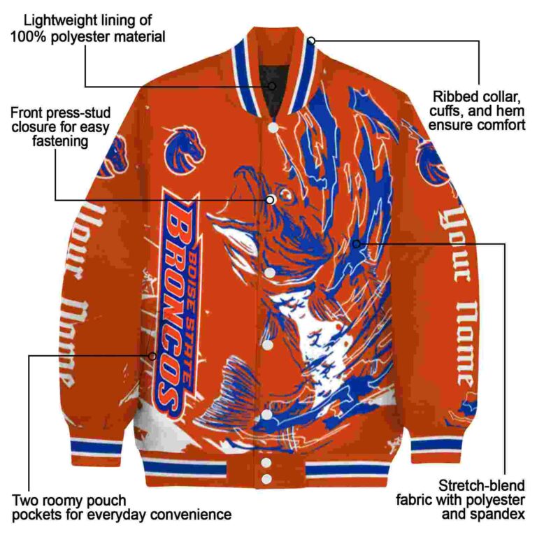 custom boise state broncos fishing passion orange white jacket new arrival