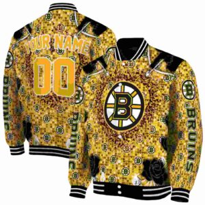 custom boston bruins heart explosion gold jacket fashion forward