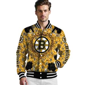 custom boston bruins heart explosion gold jacket high quality